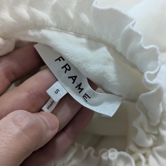 Frame Mock Neck Ruffle Sleeves White Blouse Button Back Ivory Size Small S - Picture 8 of 10
